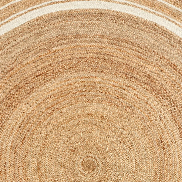 Handwoven Round Jute Rug with White Border Natural Boho Area Rug