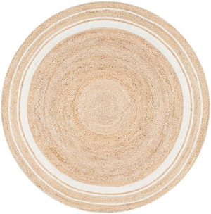 Handwoven Round Jute Rug with White Border Natural Boho Area Rug