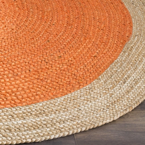 Handwoven Orange Jute Rug Natural Border Round Area Rug Boho Farmhouse Living Room