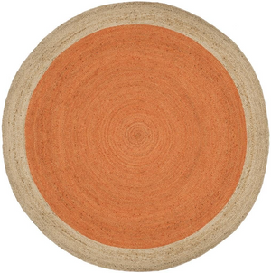 Handwoven Orange Jute Rug Natural Border Round Area Rug Boho Farmhouse Living Room