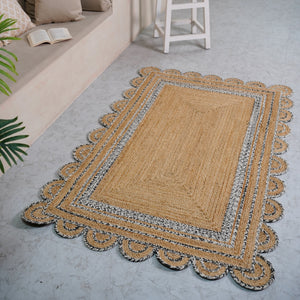 Scalloped Edge Jute RugHandbraided Natural Boho Accent