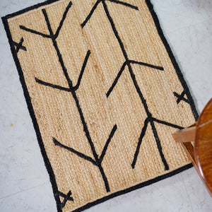 Handwoven Natural Jute Rug with Black Geometric Pattern Modern Handmade Area Rug
