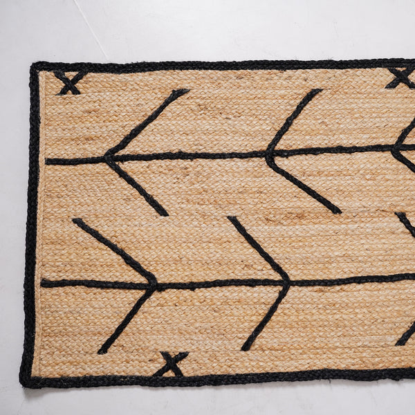 Handwoven Natural Jute Rug with Black Geometric Pattern Modern Handmade Area Rug