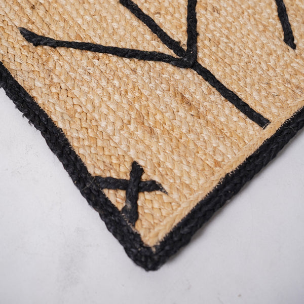 Handwoven Natural Jute Rug with Black Geometric Pattern Modern Handmade Area Rug