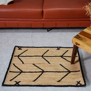 Handwoven Natural Jute Rug with Black Geometric Pattern Modern Handmade Area Rug
