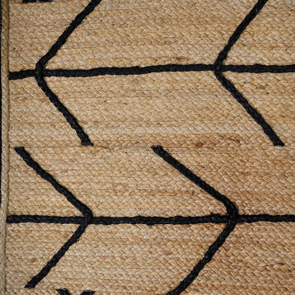 Handwoven Natural Jute Rug with Black Geometric Pattern Modern Handmade Area Rug