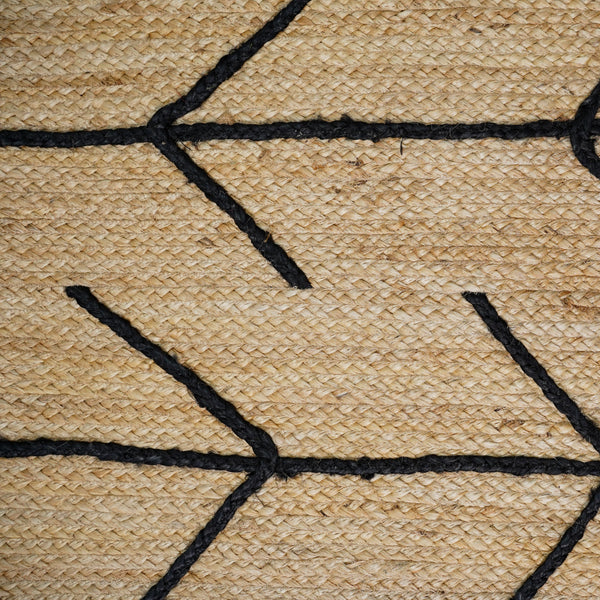 Handwoven Natural Jute Rug with Black Geometric Pattern Modern Handmade Area Rug