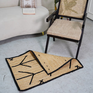 Handwoven Natural Jute Rug with Black Geometric Pattern Modern Handmade Area Rug