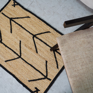 Handwoven Natural Jute Rug with Black Geometric Pattern Modern Handmade Area Rug