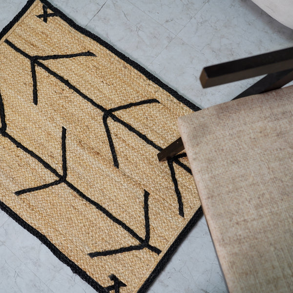Handwoven Natural Jute Rug with Black Geometric Pattern Modern Handmade Area Rug