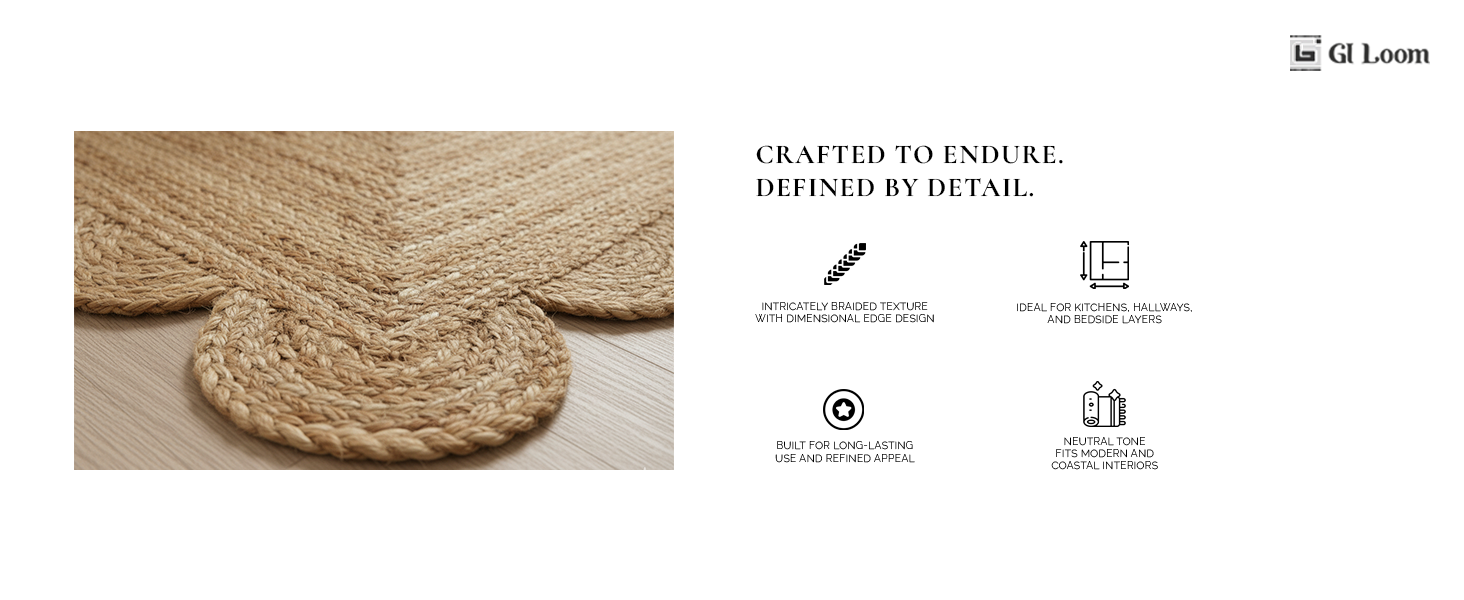 Natural Jute Runner Rug with Scalloped EdgesEco-Friendly Handbraided Design - a5
