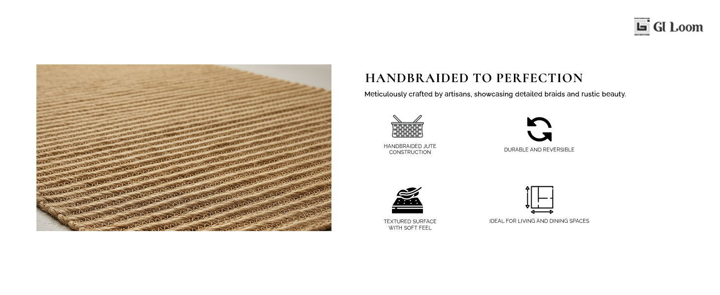 Rustic Jute Area RugHandcrained Eco-Friendly Braided Floor Mat - a5