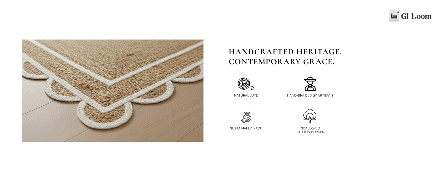 Handwoven Jute Runner Rug with White Scalloped BorderBoho Kitchen & Hallway - a5