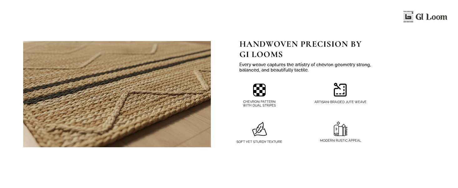 Chevron Pattern Jute RugHandcrained Beige Eco-Friendly Floor Accent - a5