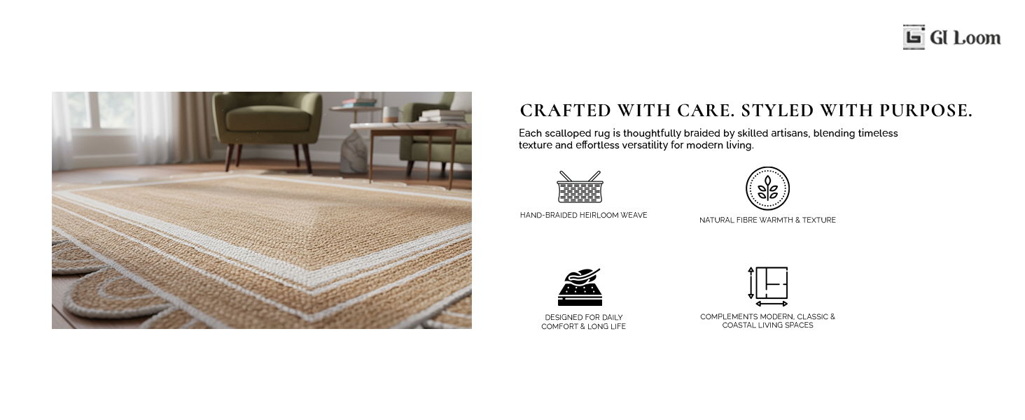 Scalloped Edge Jute RugHandbraided Natural Boho Accent - a5