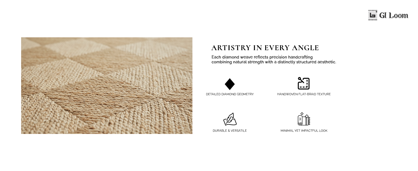Geometric Pattern Jute RugHandbraided Rustic Eco-Friendly Accent - a5