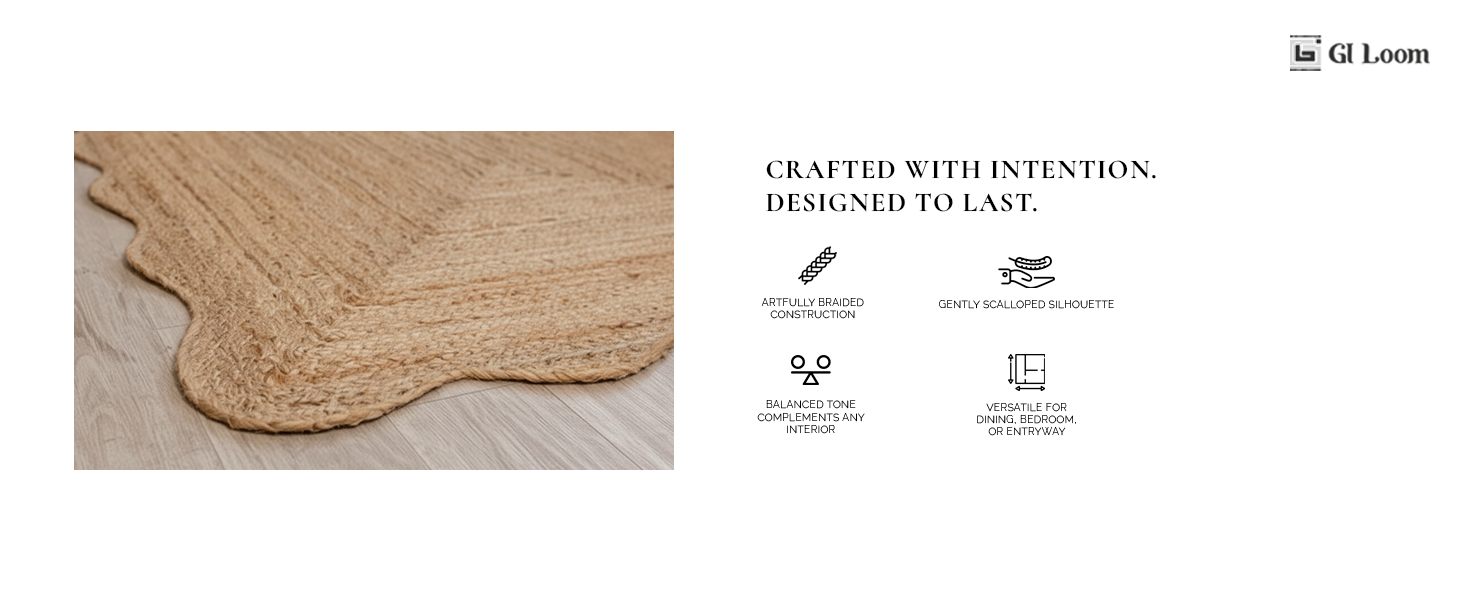 Natural Jute Rug with Scalloped Edges Eco-Friendly Hand braided Design - a5