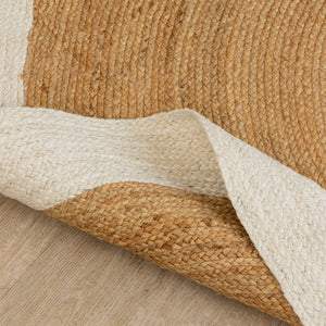 Handmade Round Jute Area Rug with Off White Border Natural Fiber Braided Rug Modern Boho