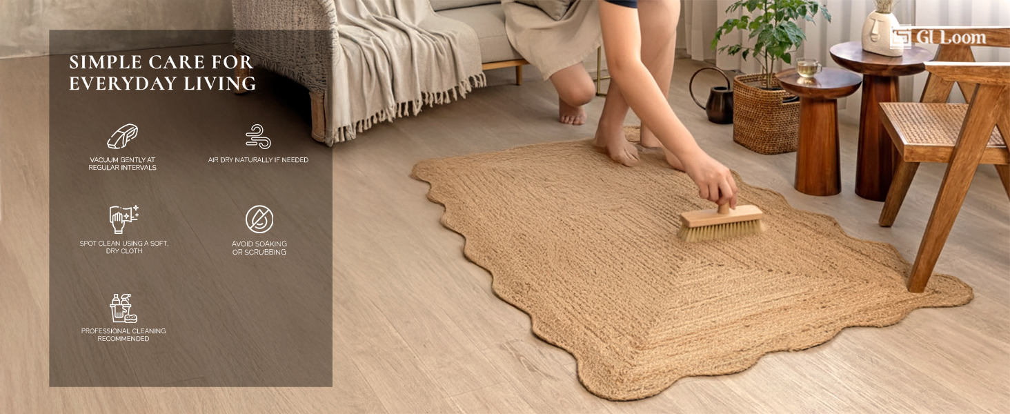 Natural Jute Rug with Scalloped Edges Eco-Friendly Hand braided Design - a6