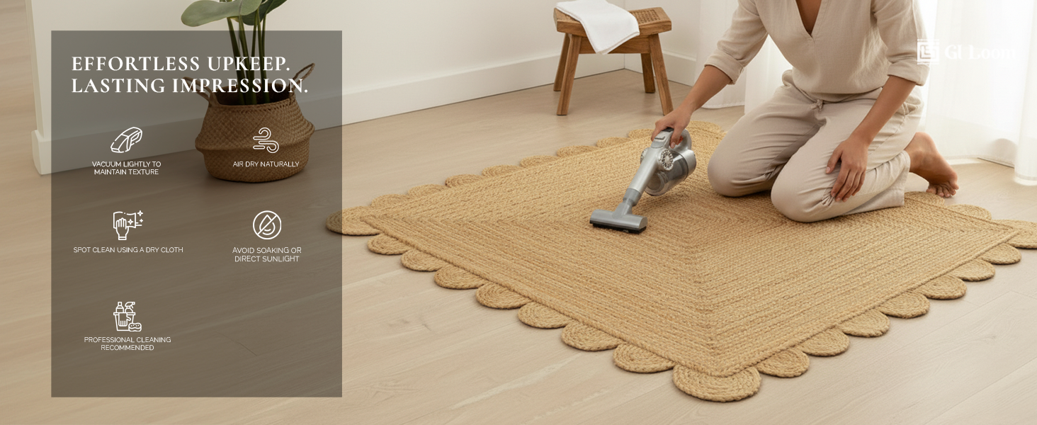 Scalloped Border Jute RugRustic Handbraided Bohemian Floor Accent - a6