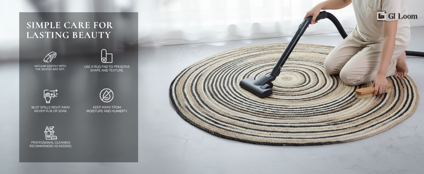 Round Jute Rug with Black Spiral DesignArtisan Handbraided Eco-Friendly Decor - a6
