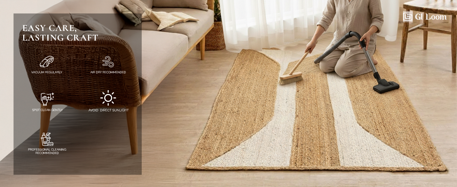 Handcrained Hemp Rug with Natural Curved Stripes - Organic Elegance - a6