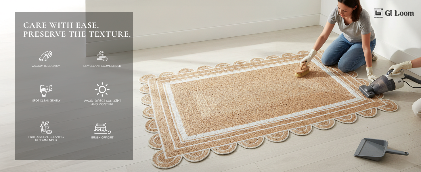 Scalloped Edge Jute RugHandbraided Natural Boho Accent - a6