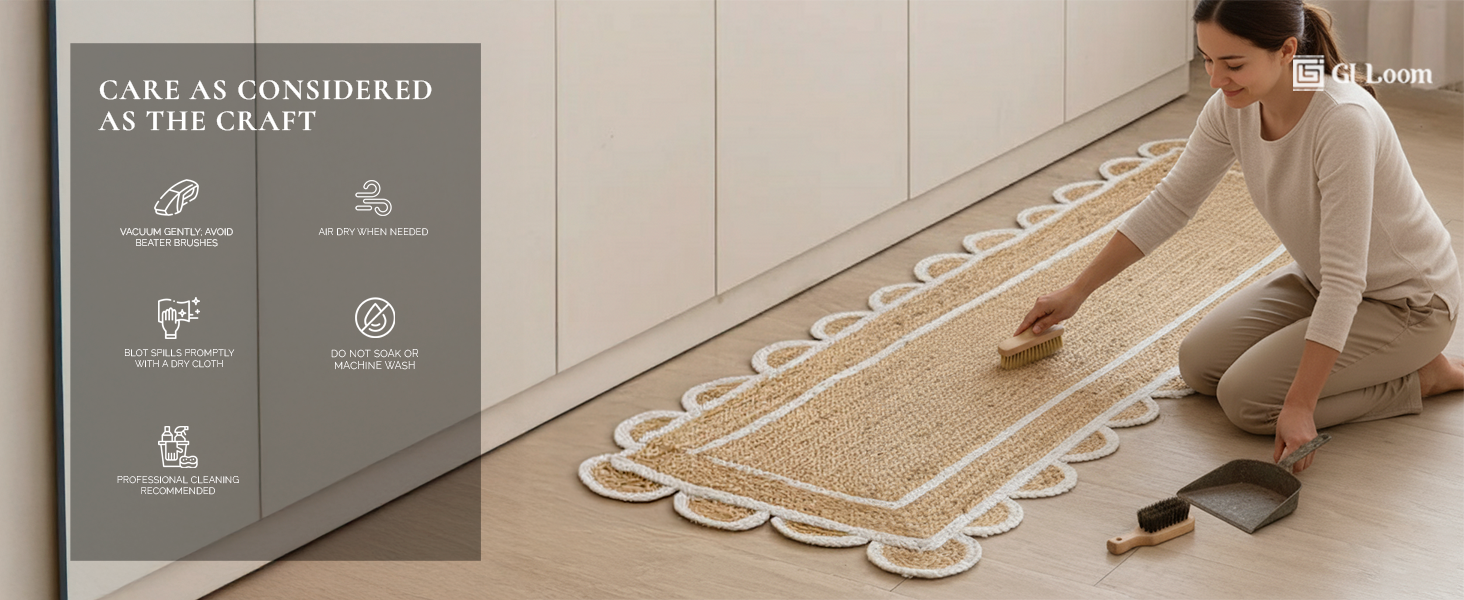 Handwoven Jute Runner Rug with White Scalloped BorderBoho Kitchen & Hallway - a6