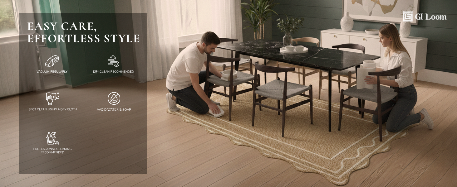 Scalloped Jute Area Rug with White Wavy BorderHandcrained Natural Boho Accent - a6