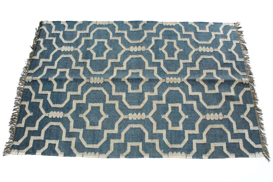 Bohemian Handwoven Wool Jute Rug with Cerulean Blue Elegance - Gahlot International