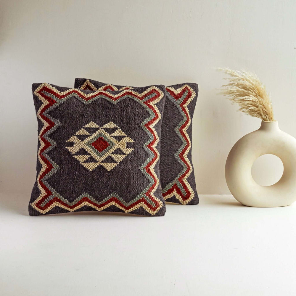Boho Chic Wool Jute Cushion Covers ¬ Handcrafted Geometric Charm - Gahlot International