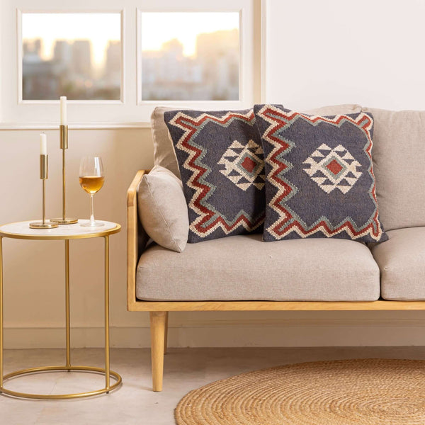 Boho Chic Wool Jute Cushion Covers ¬ Handcrafted Geometric Charm - Gahlot International