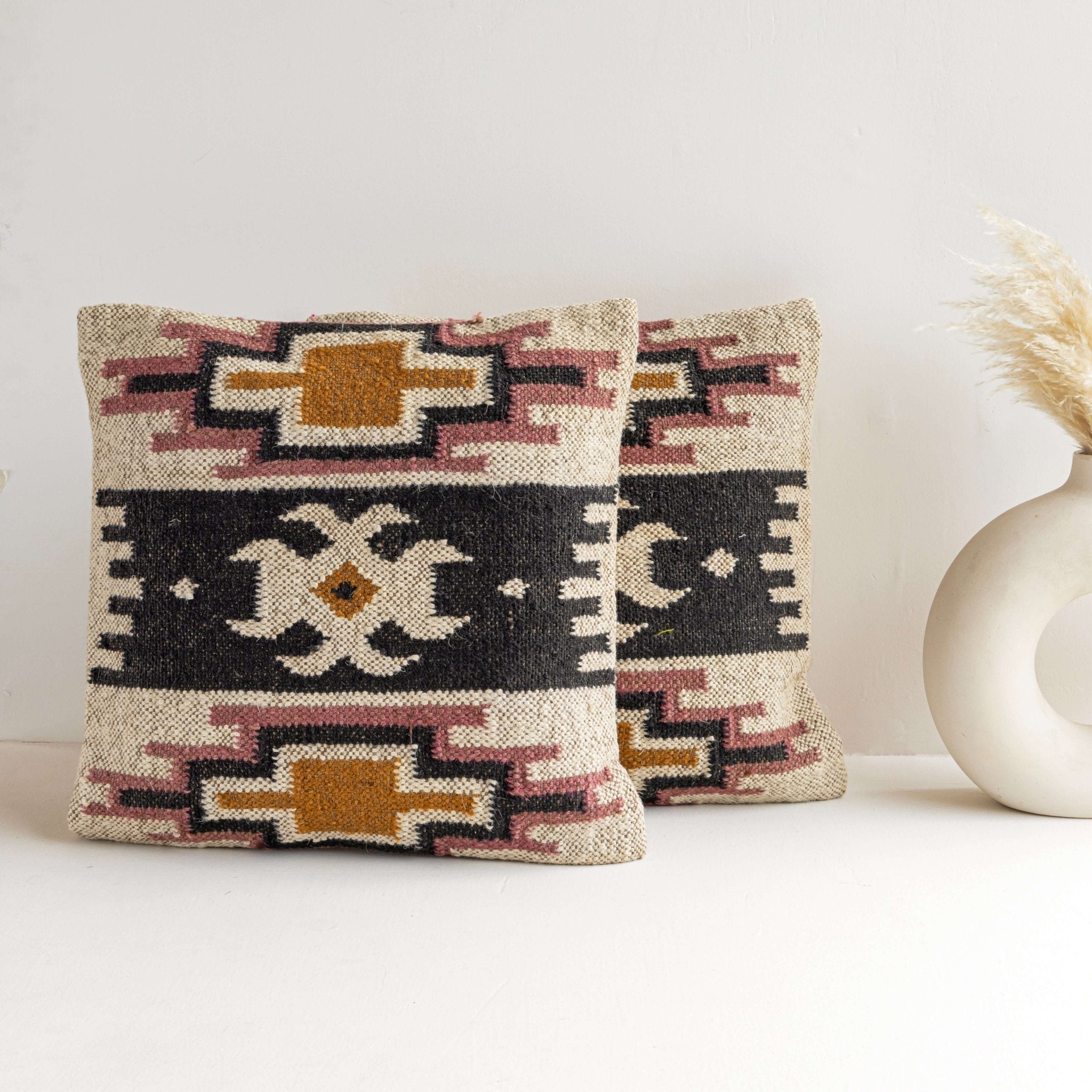 Boho Geometric Wool Jute Cushion Cover - Modern and Versatile - Gahlot International