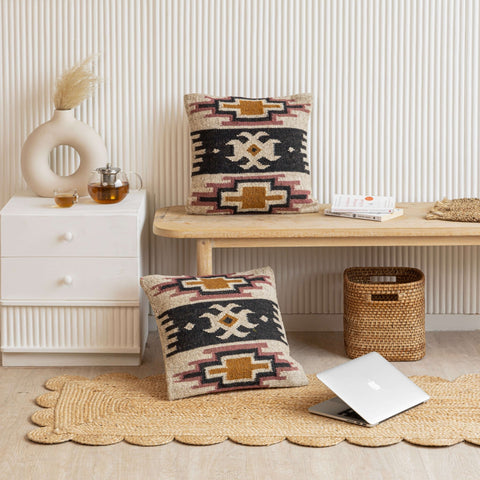 Boho Geometric Wool Jute Cushion Cover - Modern and Versatile - Gahlot International