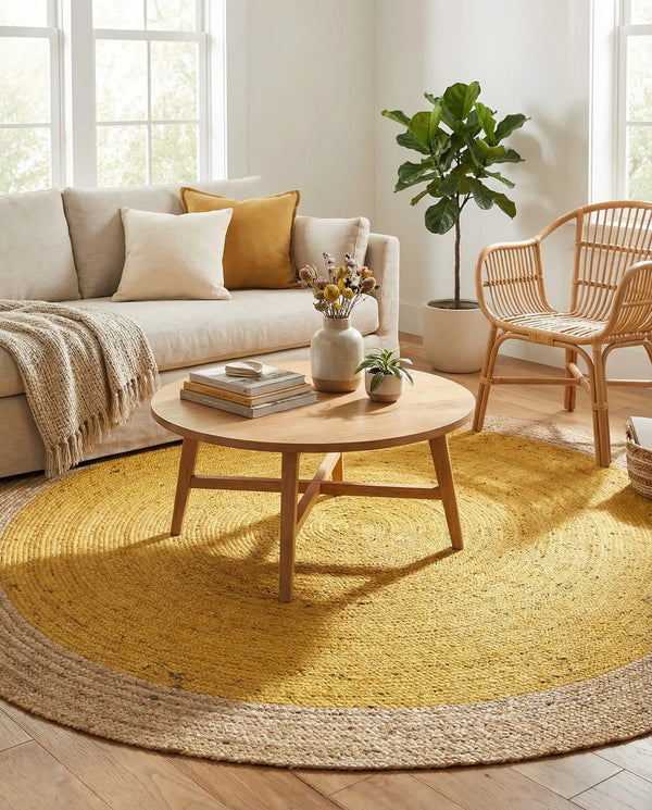 Navy Blue Round Area Rug – Modern Boho Accent for Living Room