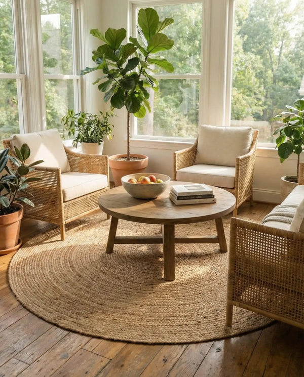 Round Jute Rug Handwoven Natural Jute Area Rug Braided Boho Round Rug