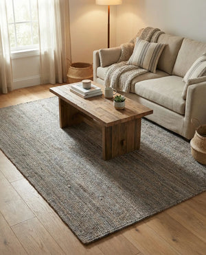 Handwoven Navy Blue Textured Area Rug - Modern Wool Blend Rug for Living Room