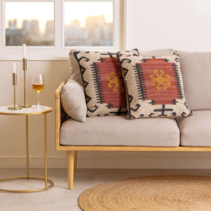 Elegant Red Cream Geometric Square Cushions & Curtains - Modern and Versatile - Gahlot International