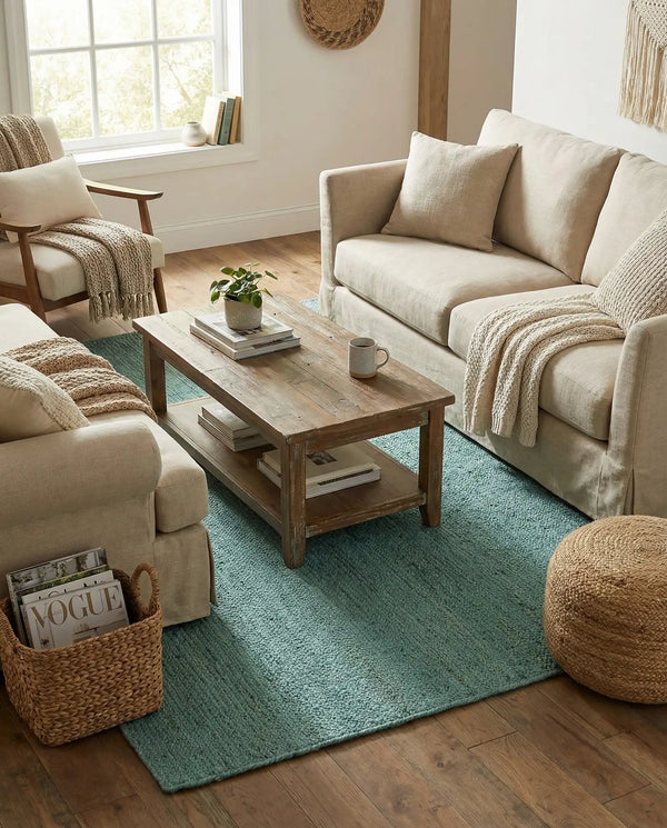 Handwoven Navy Blue Textured Area Rug - Modern Wool Blend Rug for Living Room