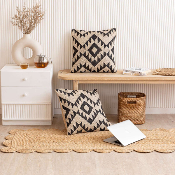 Geometric Elegance Wool Jute Cushion Covers - Gahlot International