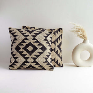 Geometric Elegance Wool Jute Cushion Covers - Gahlot Ftternational