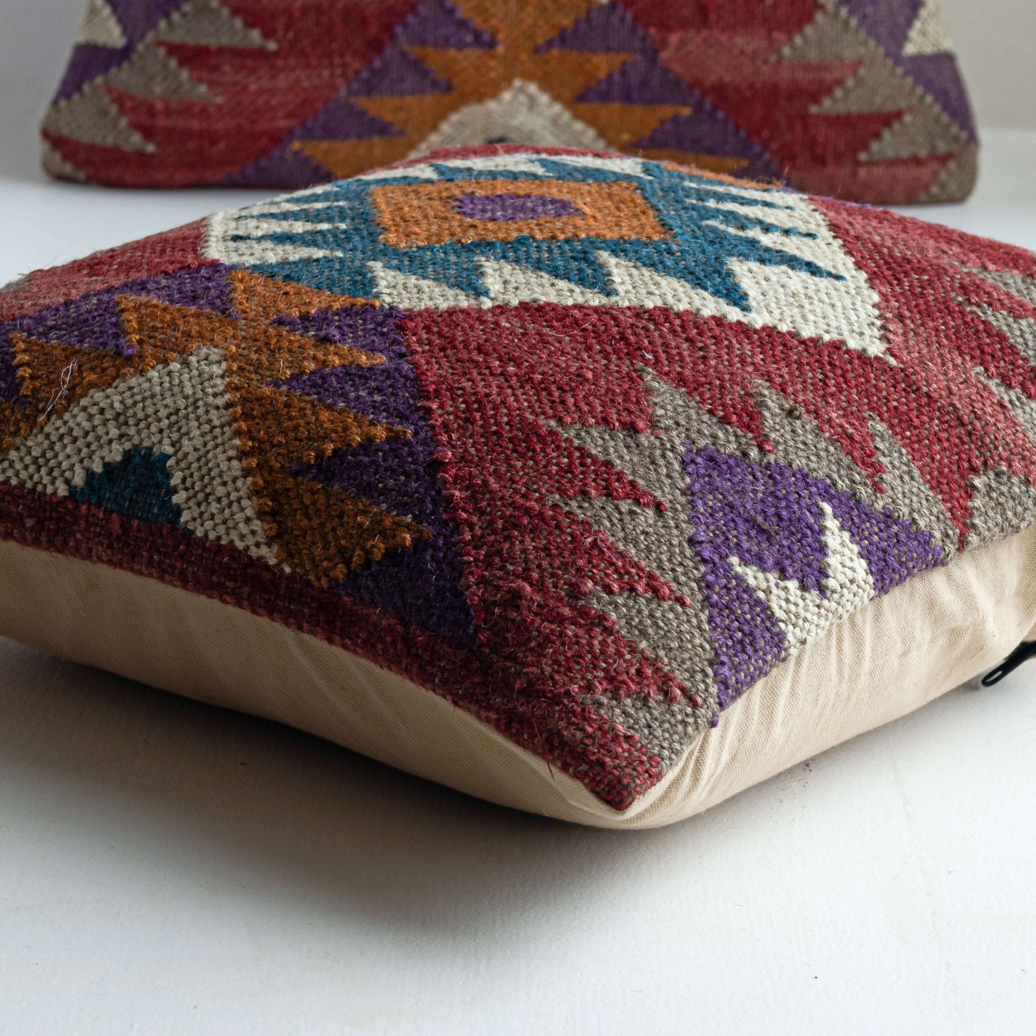 Geometric Tribal Wool Jute Cushion Covers - Vibrant Bohemian Decor - Gahlot International