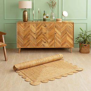 Hand - Braided Hemp Rug with Scalloped Border - Rustic Bohemian Elegance - Gahlot International