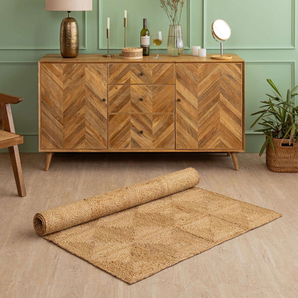 Hand - Braided Natural Hemp Area Rug with Geometric Pattern - Rustic Elegance - Gahlot International