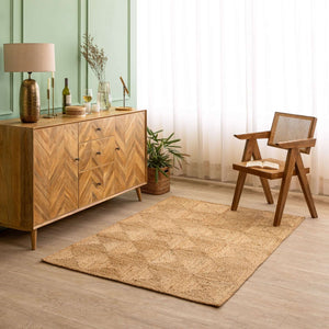 Hand - Braided Natural Hemp Area Rug with Geometric Pattern - Rustic Elegance - Gahlot International