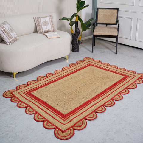 Hand - Braided Scalloped Border Hemp Rug - Natural Bohemian Charm - Gahlot International