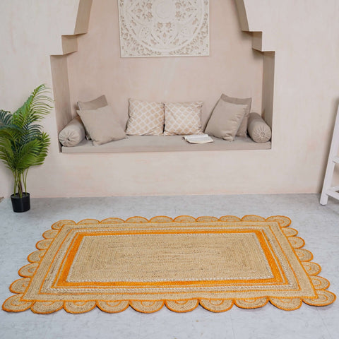 Hand - Braided Scalloped Border Hemp Rug - Natural Bohemian Charm - Gahlot International