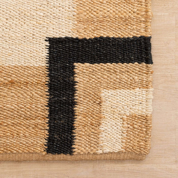 Handcrafted 100% Hemp Rugs  Natural Black & White Geometric Design - Gahlot International