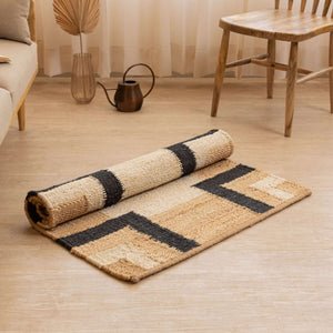 Handcrafted 100% Hemp Rugs  Natural Black & White Geometric Design - Gahlot International