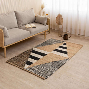 Handcrafted 100% Natural Hemp Rug ¬ Natural Black & White Diamond Design - Gahlot International